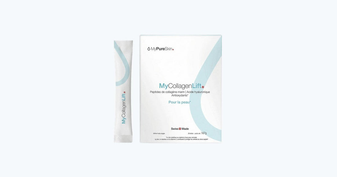 MyPureSkin avis : MyCollagenLift annonce +264 % d'élasticité en haut de page, et +41 % en bas de la même page