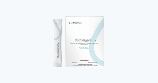 MyPureSkin avis : MyCollagenLift annonce +264 % d'élasticité en haut de page, et +41 % en bas de la même page