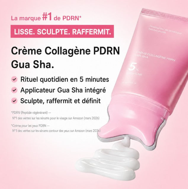 Crème Collagène PDRN Gua Sha : lisse, sculpte, raffermit en 5 minutes par jour