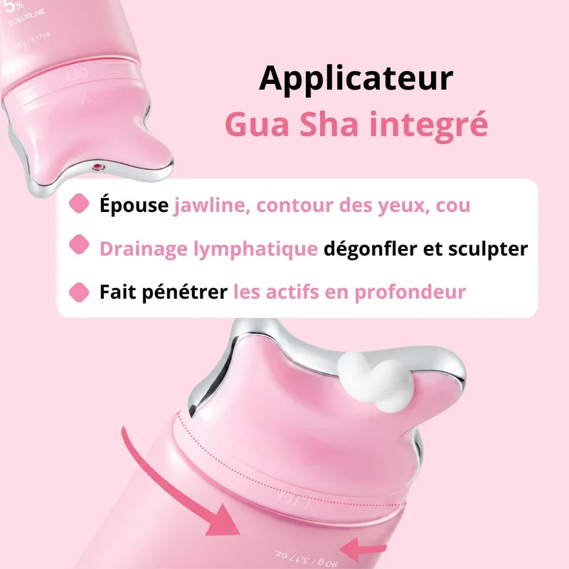 Applicateur Gua Sha intégré : jawline, contour des yeux et cou